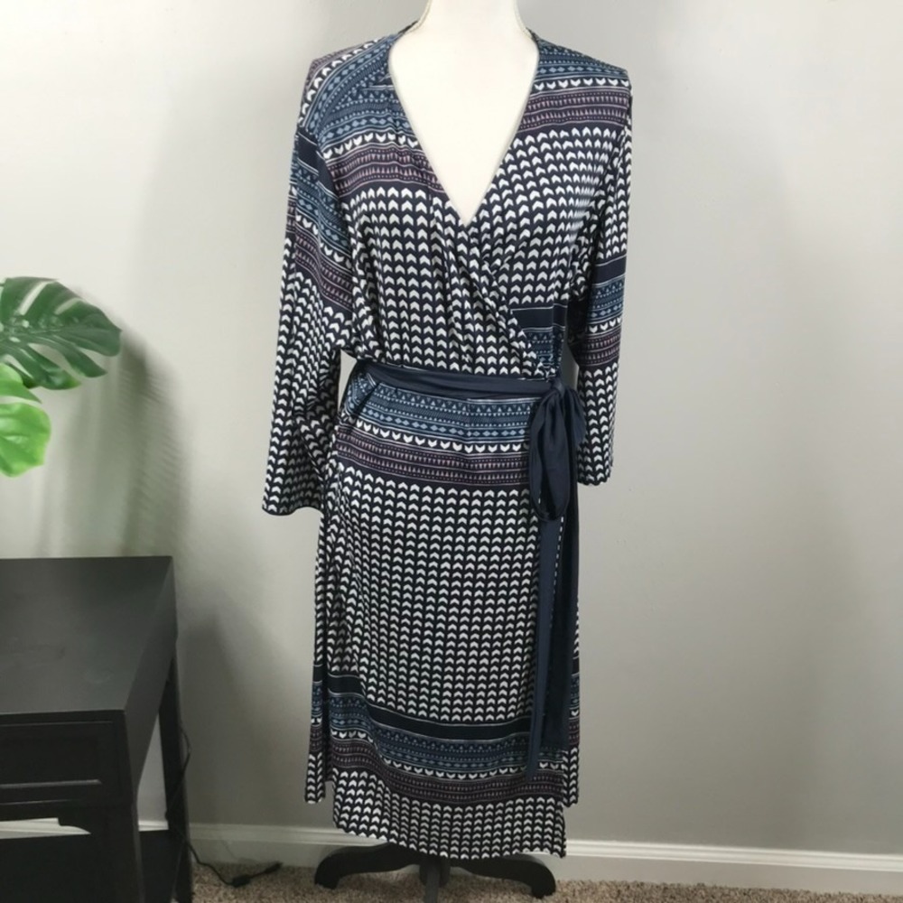 LULAROE Dress Size 3XL Michelle‎ Wrap Style Blue Geometric 3/4 Sleeve NEW - Picture 5 of 16